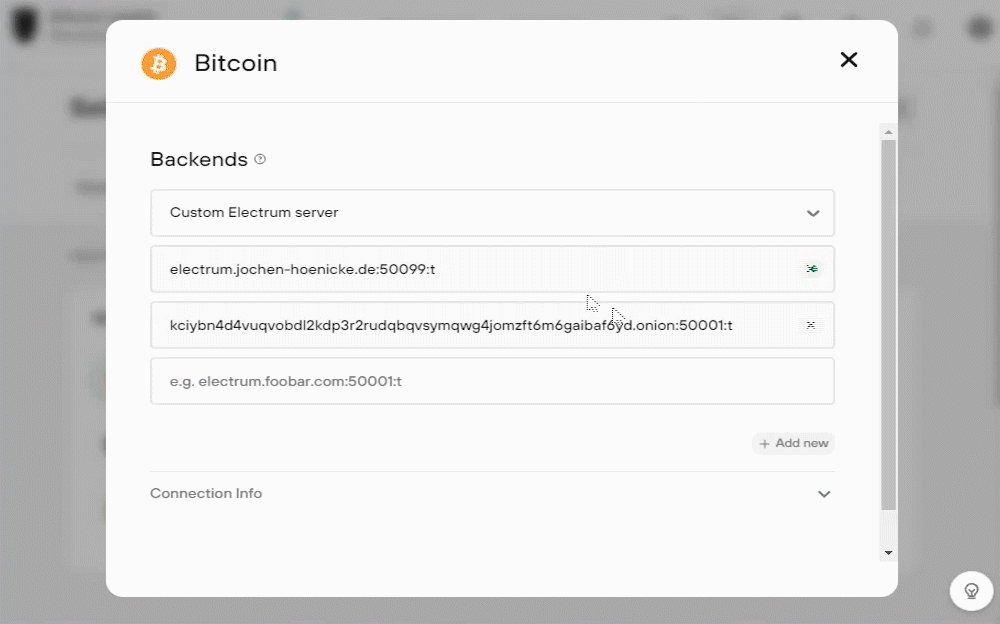 A gif showing prompts to enable Tor when a Tor backend is set.