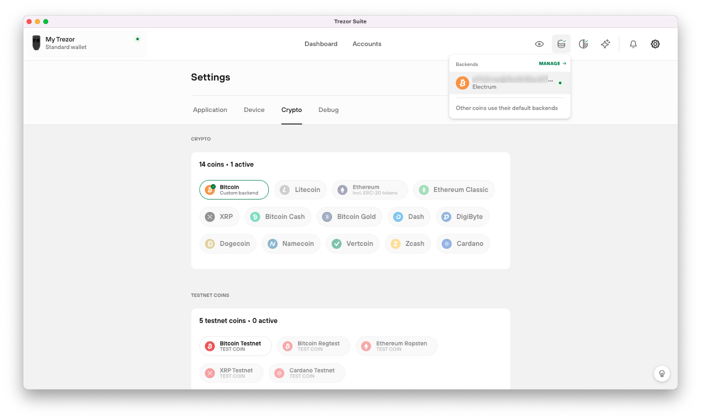 Once a connection to your node has been set up, a new Backends icon will appear. Click on it for details about the connection.